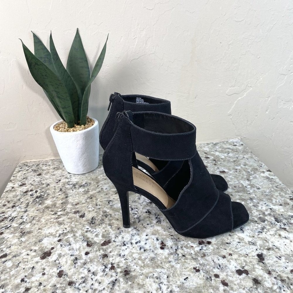 LC Lauren Conrad Black Faux Suede Peep Toe Cutout Stiletto‎ Heels Shooties 8.5M